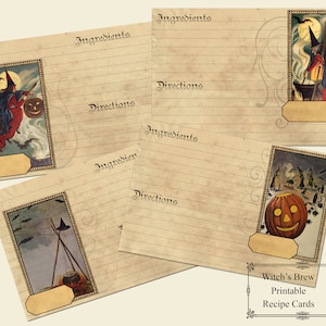 Recipe Cards  Editable Recipe Card Halloween Printable Vintage Halloween Instant Download Witch Recipe Cards