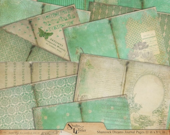 Journal Pages, Junk Journal, Junk Journal Kit, Printable Papers, Vintage Papers, Instant Download, St Patricks Day, Shabby Pages