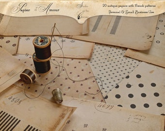Vintage French Pattern Printable Papers, Ephemera Journal Pages (Digital Download)