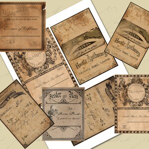 May include: Vintage style printable labels for apothecary jars and bottles. The labels feature a gothic font and illustrations of skulls and bones. The text on the labels includes "Dr. Macabre Apothecary", "Essence of Wolfbane", "Fester and Rott", "Bone Powder", "Poison Strychnine", "Hecate Apothecary", and "Dead Man's Toe Powder".
