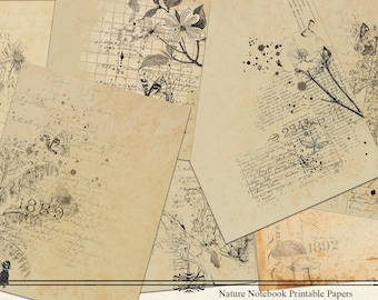 Digital Paper Printable Paper Vintage Paper Nature Paper Field Notebook Paper Journal Paper Paper Texture Nature Notebook Instant Download