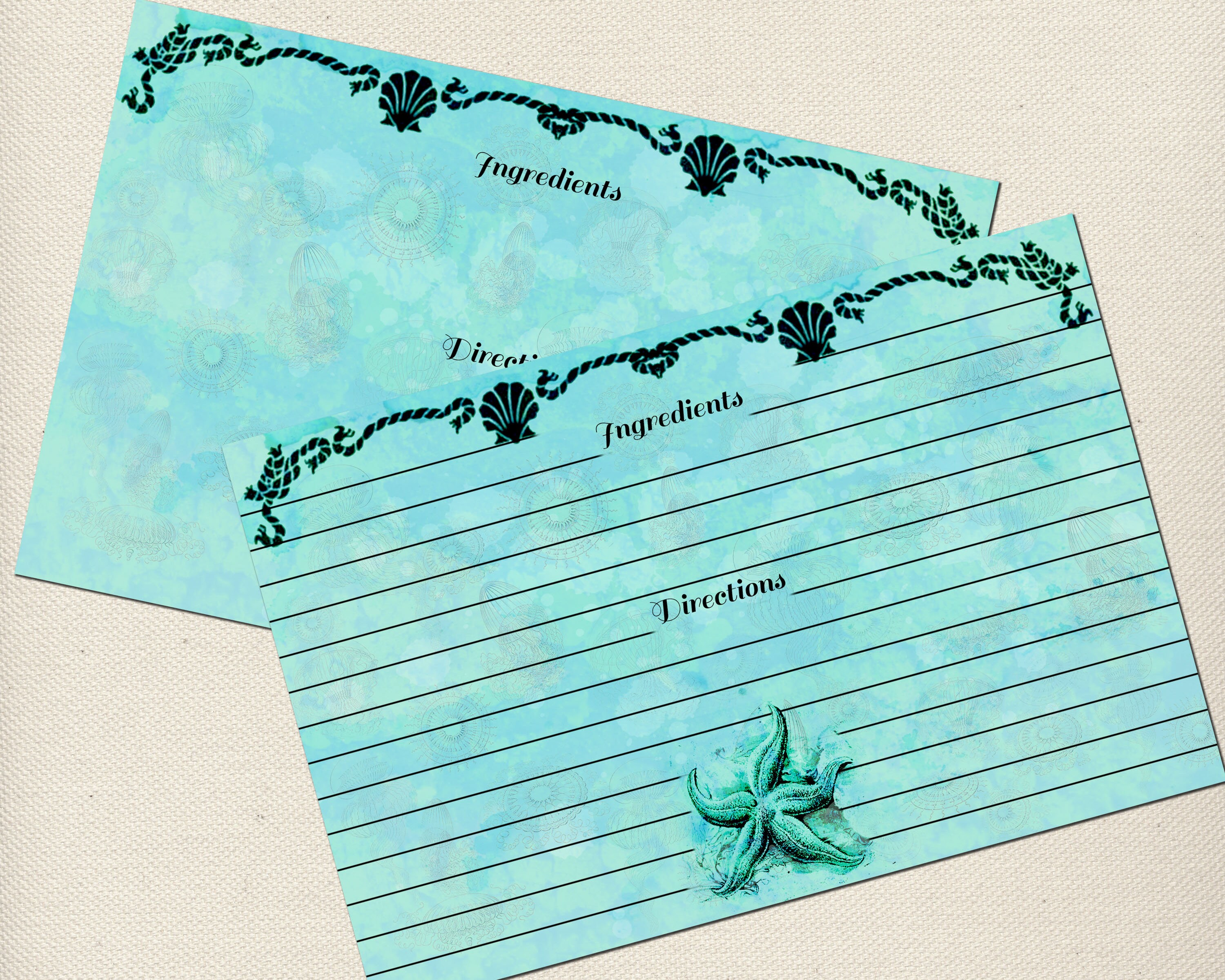 Recipe Card Fish Recipe Card Printable Nautical Recipe Cards Whale Recipe Card Starfish ...