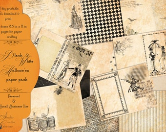 Halloween Journal Pages Halloween Papers Black and White Pages Junk Journal Pages Digital Paper Halloween