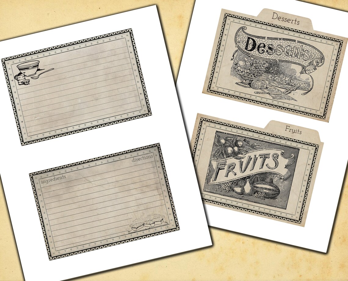 Recipe Cards Tabbed Dividers Recipe Card Divider Printable Etsy
