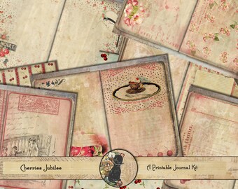 Printable Journal Kit, Printable Paper Kit, Cherries Jubilee Kit, Journal Pages Papers Ephemera, Cherry Red Journal Kit, Vintage-Inspired