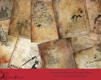 Scripted Halloween Papers Journal Page Scrapbooking Paper Instant Download Digital Papers DIY Halloween Papers Paper Crafting