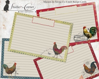 French Country Recipe Cards, Printable Recipe Cards, Vintage Recipe Cards, Provencal Recipe Cards, Instant Download