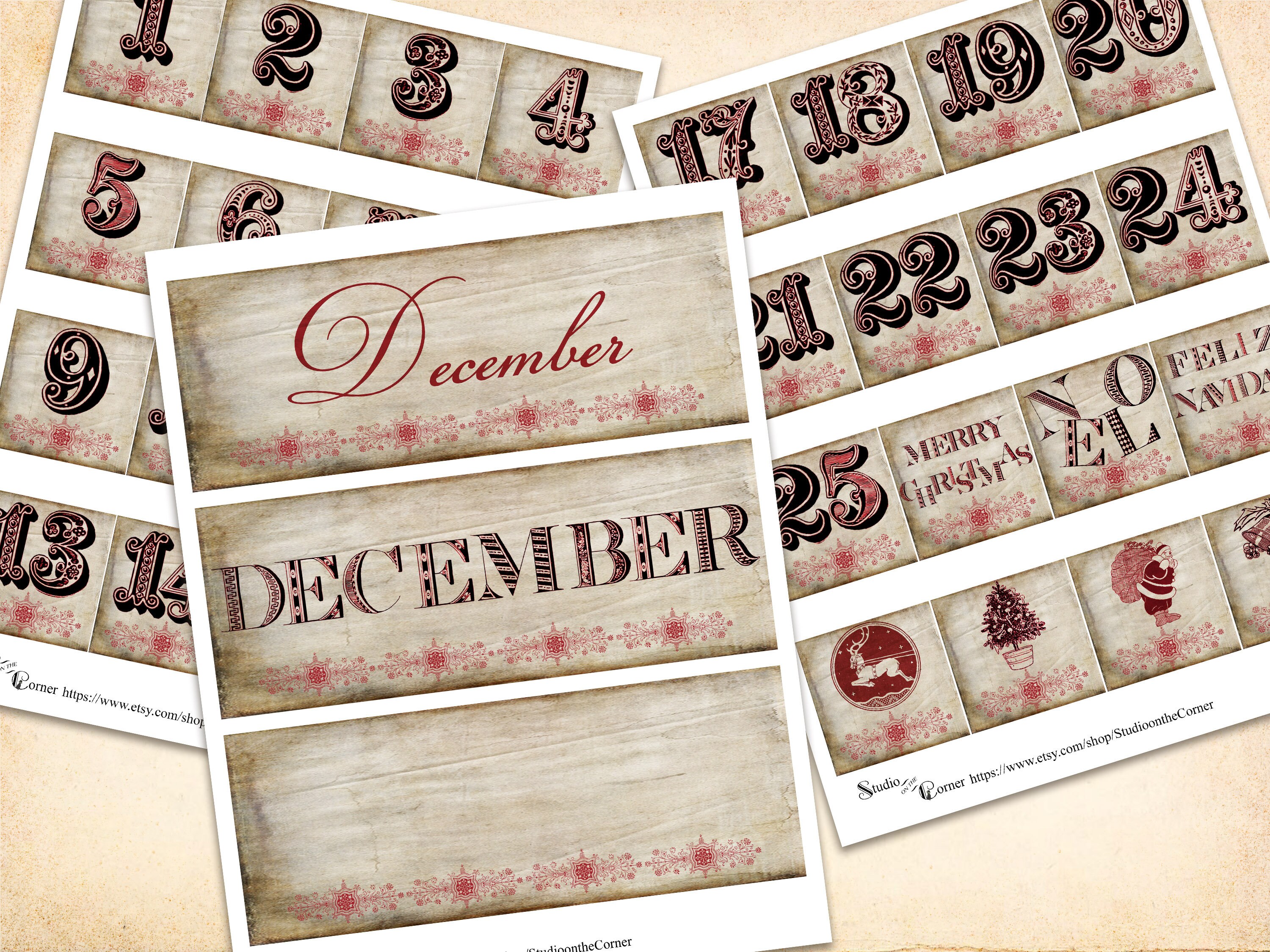 Printable Christmas Numbers, Advent Numbers, Square Tags, Christmas ...