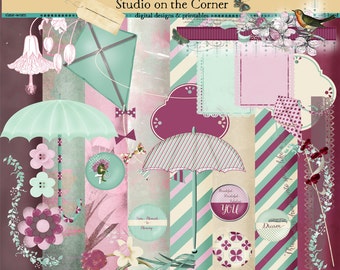 April Tage Digital Scrapbook Kit, digitales Papier, digitaler Hintergrund, digitale Verzierung, Scrapbook Kit, digitale Clip Art
