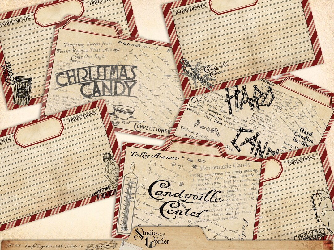 Christmas Recipe Cards, Printable Recipe Cards, Tabbed Dividers, Recipe Card Kit, Holiday Recipe