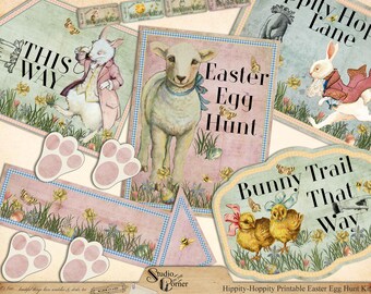 Easter Egg Hunt Kit, Easter Decor, Easter Egg Hunt Signs, Easter Tickets, Bunny Feet, Printable Easter Signs, Easter Party, Instant Download
