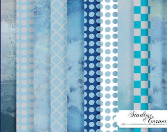 Digital Scrapbook Paper Pack, Scrapbook Paper Pack, Digital Paper Pack, Blue Digital Paper Pack, Scrapbook Paper Pack
