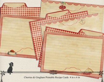 Gingham Cherries Recipe Cards & Tabbed Dividers (Printable, Editable, Instant Download)