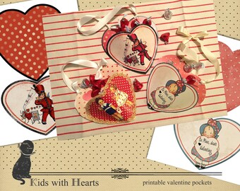 Printable Valentine Pockets, Vintage-Inspired Valentine Pockets, Valentine Gift, DIY Valentines,Instant Download