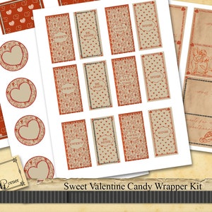 Puede incluir: Kit de envoltorios de caramelos para San Valentín imprimibles con corazones rojos y blancos, con frases como "Sé mío", "Es hora de lo dulce" y "Abrazos".