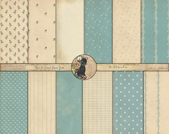 Vintage Paper Pack, Digital Papers, Shabby Paper Pack, Teal & Cream Paper Pack, Printable Paper Pack, Instant Download
