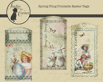 Printable Easter Tags, Spring Tags, Vintage Spring Tags, Vintage Easter Tags