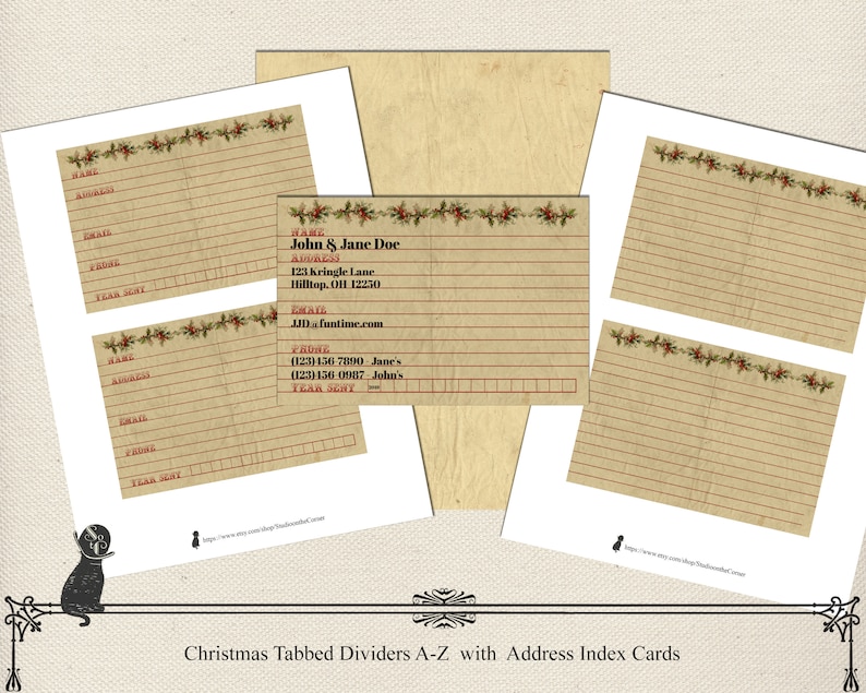 Christmas Index Card Divider Christmas Tabbed Divider Printable 4x6 ...