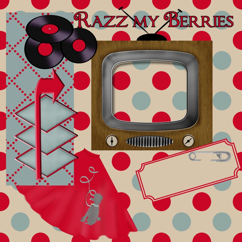 Digital Scrapbook Kit 1950s Fun, Retro Scrapbook Kit, Digital