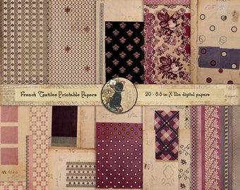 French Textile Printable Paper, Vintage Inspired Background, Digital Paper, Journal Pages, Scrapbooking, Paper Crafting, Instant Download