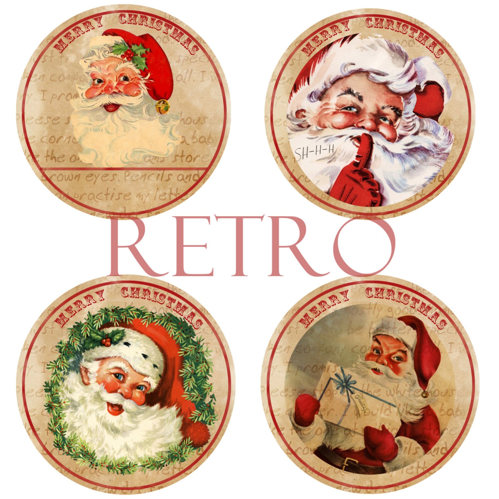 12 Digital Santa Claus Tags, Printable Santa Claus Tags, Christmas Tags ...