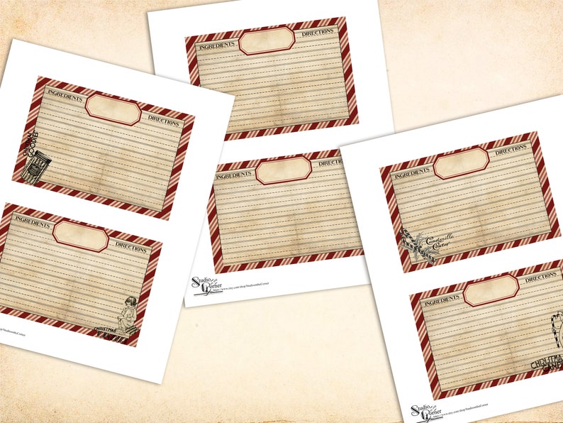 Christmas Recipe Cards, Printable Recipe Cards, Tabbed Dividers, Recipe Card Kit, Holiday Recipe