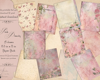 Digital Paper Pack Printable Paper Pack Junk Journal Paper Scrapbook Paper Instant Download Pink Floral Paper