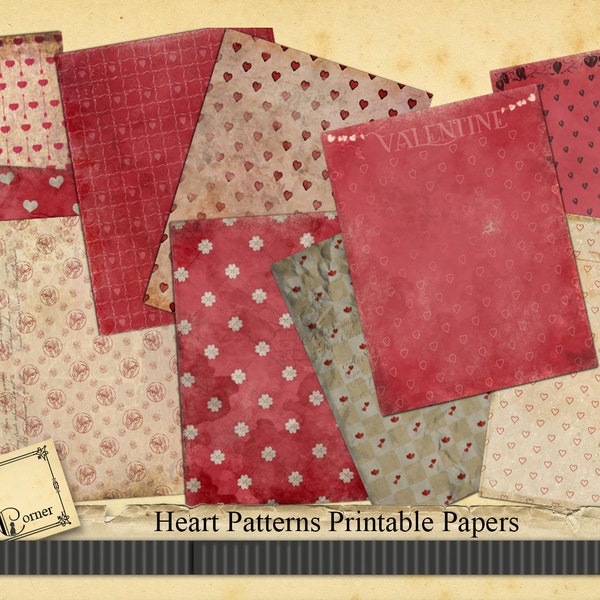 Valentine Paper Vintage Valentine Digital Paper Printable Paper Scrapbook Paper Valentines Day Printable Valentine Instant Download