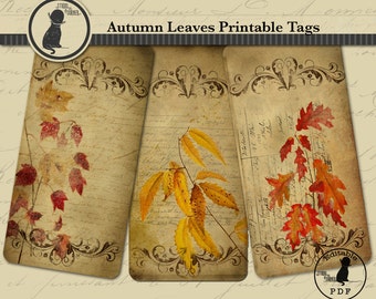 Etichette stampabili con foglie autunnali, etichette modificabili, etichette autunnali, etichette con foglie colorate, etichette vintage, download immediato, etichette autunnali