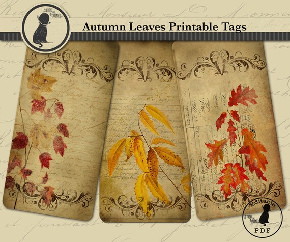 Autumn Leaves Printable Tags, Editable Tags, Fall Tags, Colored Leaves Tags, Vintage Tags, Instant Download, Autumn Tags