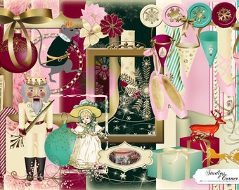 Nutcracker Christmas Digital Scrabooking Clip Art, Digital Christmas Scrapbooking, Christmas Digital Collage Sheet, Scrapbooking Clip Art