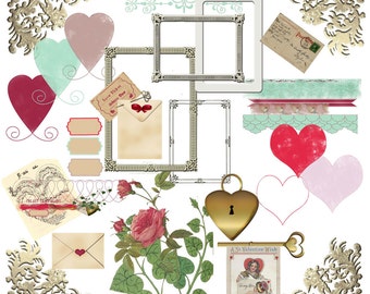 Digital Valentine Scrapbook Elements, Digital Scrapbook Elements, Valentine Scrapbook Elements, Digital Embellishments