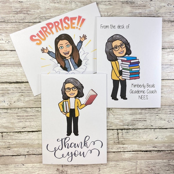 Set of Custom Bitmoji Note Cards | YOUR personal bitmoji printed on blank note cards | great personalized gift