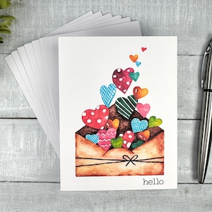 Set of Note Cards | Bright & Fun Hello | Blank or Your Personalized message inside | Great gift idea | Thank you, Thinking of you, Miss you