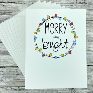 Set of Merry & Bright Christmas cards | Blank or Your Personalized message inside | Merry Christmas, Christmas lights, holiday cards,