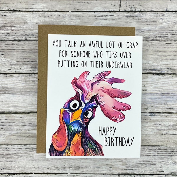 FUNNY Birthday card | Blank or Your Personalized message inside | Smack Talking Rooster | for sister, mom, dad, brother, coworker, BFF