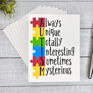 Set of Autism note cards | Blank or Your Personalized message inside | Always Unique Totally Interesting Sometimes Mysterious | Awareness