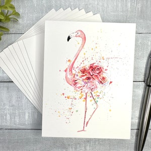 Set of Flamingo note cards | Blank or Your Personalized message inside | thinking of you, thank you, just because, birthday | gift idea