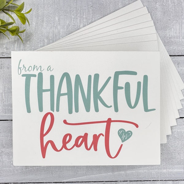 Set of Thank You cards from a Thankful Heart | Blank or Your Personalized message inside | casual thanks | envelopes included