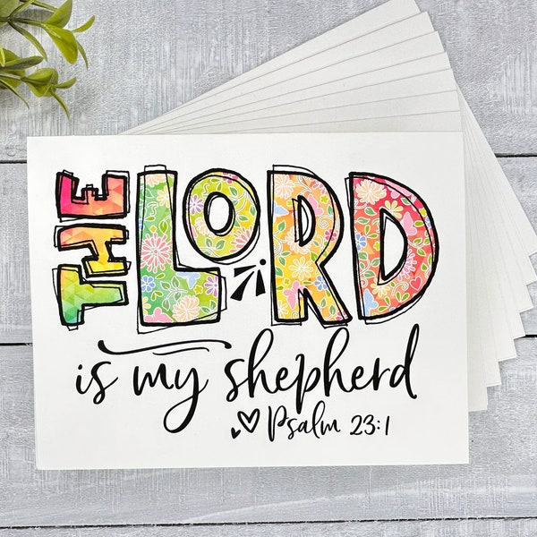 Set of Religious Note Cards | Blank or Your Personalized message inside | The Lord is My Shepherd Psalm 23 | Christian Stationery for pastor