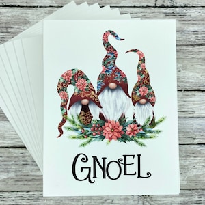 Set of Christmas Cards | Blank or Your Personalized message inside | GNOEL cute floral gnomes | Happy Holidays, Seasons Greetings, Merry