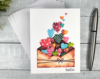 Set of Note Cards | Bright & Fun Hello | Blank or Your Personalized message inside | Great gift idea | Thank you, Thinking of you, Miss you