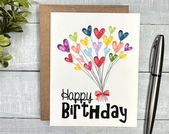 Birthday Card  | Blank or Your Personalized message inside | Colorful Heart Balloons | For sister, mom, wife, best friend, coworker, dad