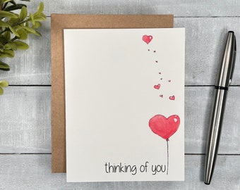 Thinking of You card | Blank or Your Personalized message inside | Cute heart balloon | for sister, mom, coworker, best friend, cousin, dad