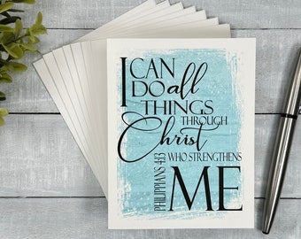 Set of Christian note cards | Blank or Your Personalized message inside | I can do all things through Christ | gift for pastor, minister