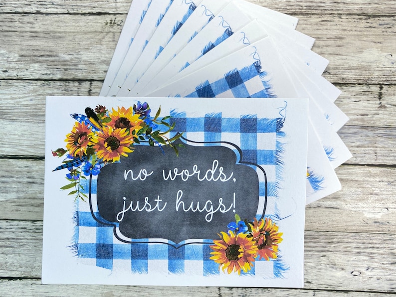 no words sympathy Set of 8 thanks thinking of you encouragement 10 or 20 blank note cards daisies sunflowers just hugs thank you