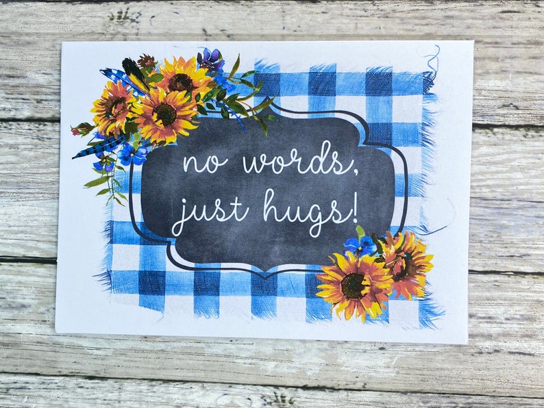 no words sympathy Set of 8 thanks thinking of you encouragement 10 or 20 blank note cards daisies sunflowers just hugs thank you
