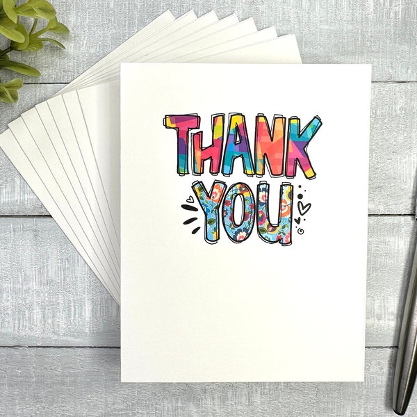 Set of Thank You notes | Blank inside | Kraft envelopes included | a fun way to show gratitude | Say thanks in a fun colorful way!