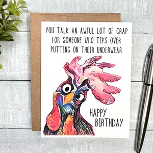 Funny Birthday card | Blank or Your Personalized message inside | Smack Talking Rooster | for sister, mom, dad, brother, coworker, BFF