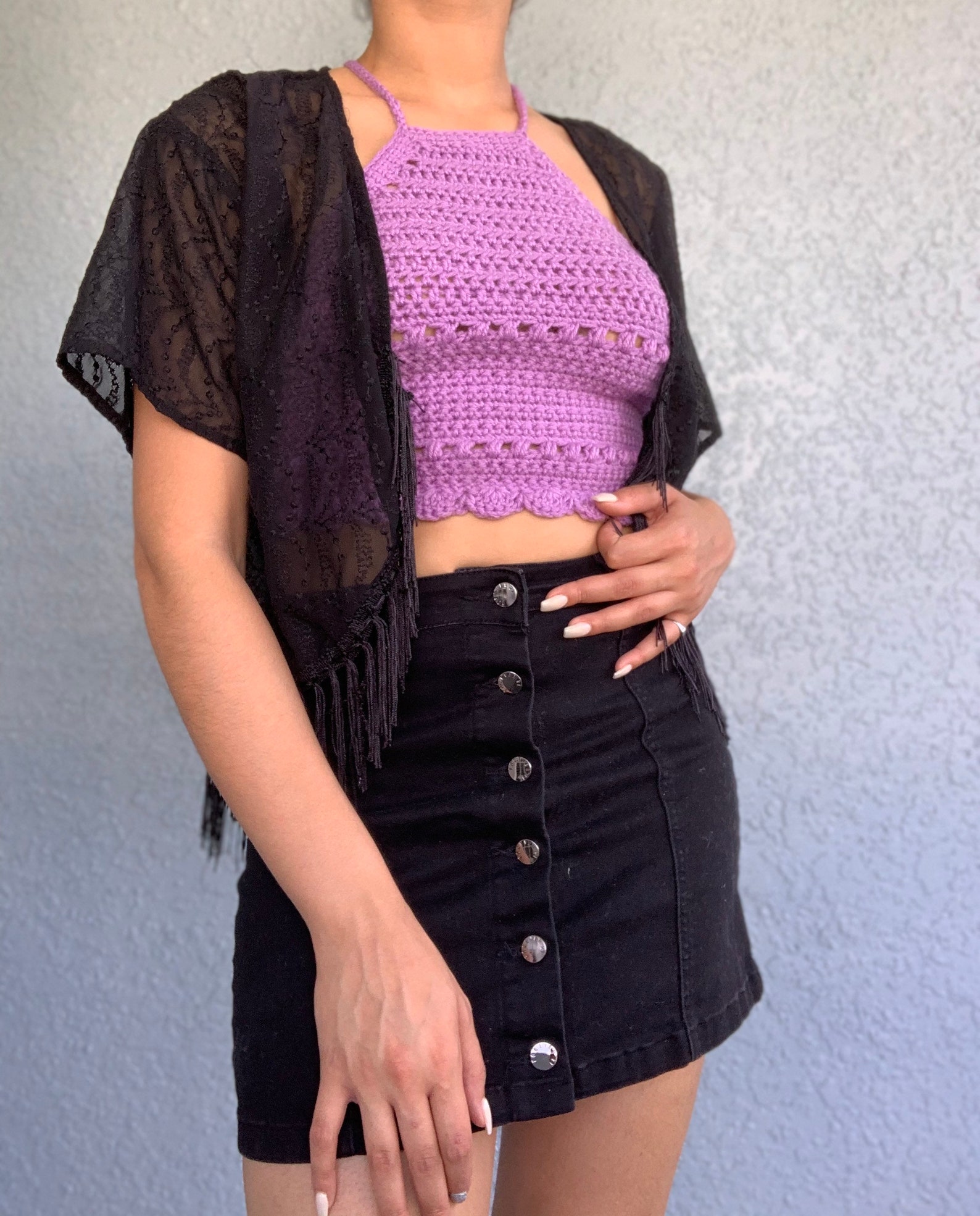 drawstring side crop top lavender